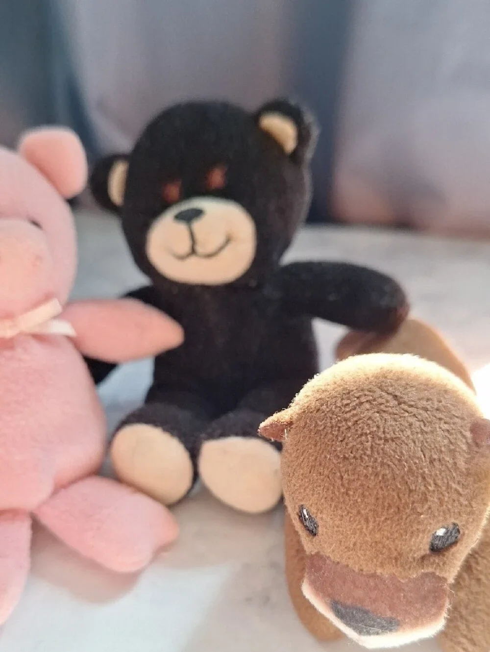 Plush Animal Toy Set - Pk Puppet Pig, Blck Bear, Gry Rhino, Brn Otter ,Org Dino
